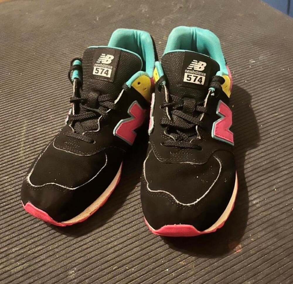 New Balance 574 Multicolor Black Pink Blue Yellow Shoes Size 7.5